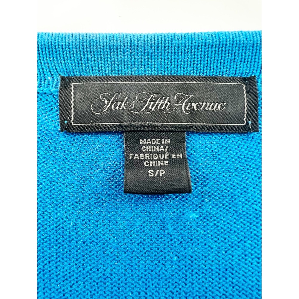 Saks Fifth Avenue Silk Cashmere Lace Up Sweater Turquoise Blue Womens Small - Picture 3 of 4
